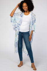 Blue Multi Print Textured Maternity Coverup