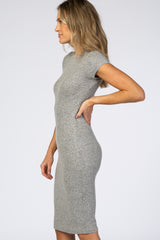 Grey Ribbed Fitted Dress