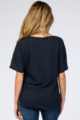 Navy Waffle Knit Pocket Front Maternity Top