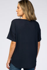 Navy Waffle Knit Pocket Front Top