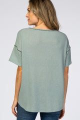 Sage Waffle Knit Pocket Front Top