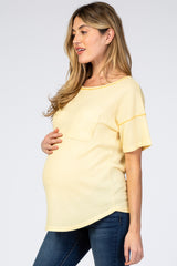 Yellow Waffle Knit Pocket Front Maternity Top