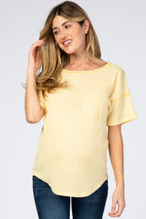 Yellow Waffle Knit Pocket Front Maternity Top