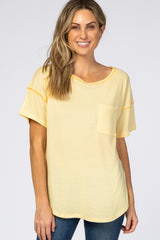 Yellow Waffle Knit Pocket Front Top