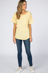 Yellow Waffle Knit Pocket Front Top