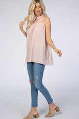 Light Pink Lace Inset Sleeveless Blouse