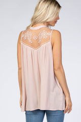 Light Pink Lace Inset Sleeveless Blouse