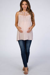 Light Pink Lace Inset Sleeveless Maternity Blouse