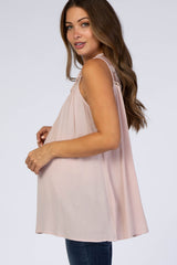 Light Pink Lace Inset Sleeveless Maternity Blouse