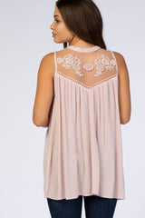 Light Pink Lace Inset Sleeveless Maternity Blouse