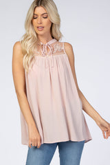 Light Pink Lace Inset Sleeveless Maternity Blouse