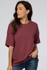 Burgundy Basic Short Sleeve Maternity Tee