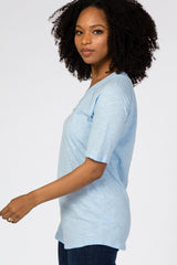 Light Blue V-Neck Raw Hem Short Sleeve Top