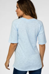 Light Blue V-Neck Raw Hem Short Sleeve Maternity Top