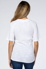 White V-Neck Raw Hem Short Sleeve Maternity Top