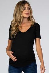 Black Scoop Neck Pocket Front Maternity Top