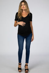 Black Scoop Neck Pocket Front Maternity Top