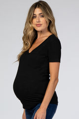 Black Scoop Neck Pocket Front Maternity Top