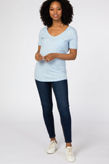 Light Blue Scoop Neck Pocket Front Top