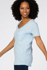 Light Blue Scoop Neck Pocket Front Top