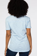 Light Blue Scoop Neck Pocket Front Top