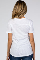 White Scoop Neck Pocket Front Maternity Top