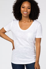 White Scoop Neck Pocket Front Maternity Top