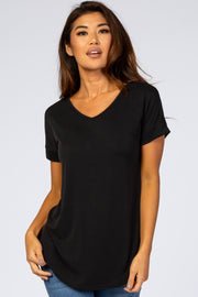 Black V-Neck Back Cutout Top