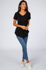 Black V-Neck Back Cutout Top