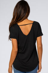 Black V-Neck Back Cutout Top