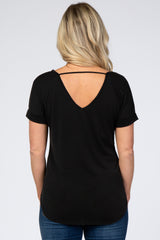 Black V-Neck Back Cutout Maternity Top