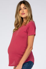 Mauve V-Neck Back Cutout Maternity Top