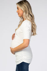 Ivory Ribbed Ruched Fitted Maternity Top