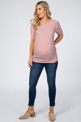 Mauve Ribbed Ruched Fitted Maternity Top