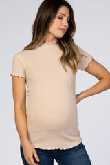 Cream Ribbed Ruffle Trim Maternity Top