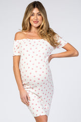 Ivory Floral Off Shoulder Fitted Maternity Dress