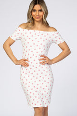 Ivory Floral Off Shoulder Fitted Dress