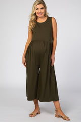 Olive Wide Leg Crop Maternity Jumpsuit