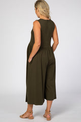 Olive Wide Leg Crop Maternity Jumpsuit