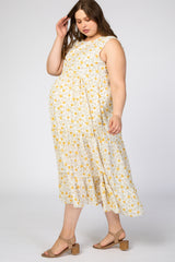 Yellow Floral Ruffle Tiered Maternity Plus Maxi Dress