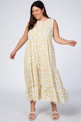 Yellow Floral Ruffle Tiered Plus Maxi Dress