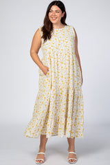 Yellow Floral Ruffle Tiered Plus Maxi Dress