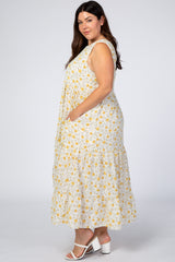 Yellow Floral Ruffle Tiered Plus Maxi Dress