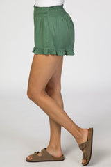 Olive Smocked Waist Ruffle Accent Shorts