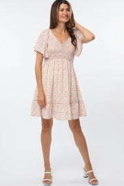 Mauve Floral Smocked V-Neck Dress