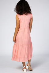 Pink Ruffle Sleeve Tiered Midi Dress