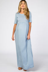 Baby Blue Short Sleeve Maternity Maxi Dress