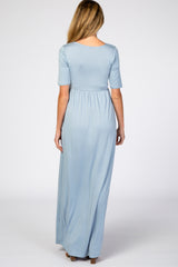 Baby Blue Short Sleeve Maternity Maxi Dress