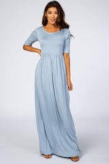 Baby Blue Short Sleeve Maternity Maxi Dress