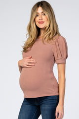 Mauve Bubble Short Sleeve Maternity Top